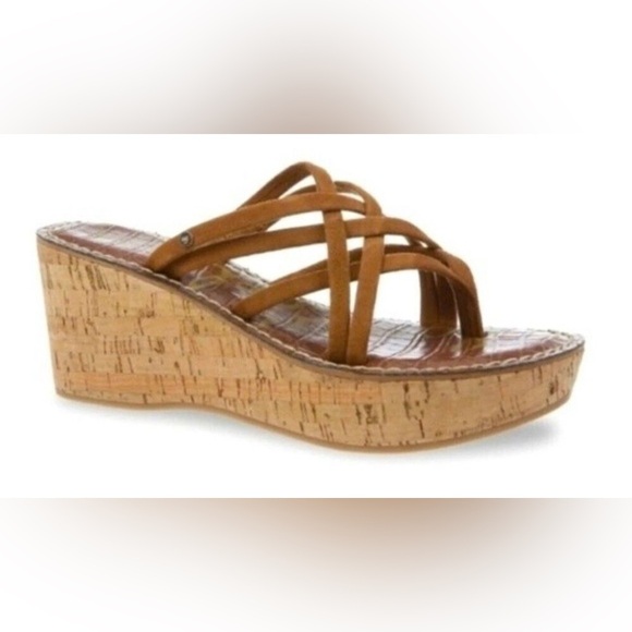 Sam Edelman Women's Size 10 Reana Brown Leather Wedge Sandals - Picture 2 of 5